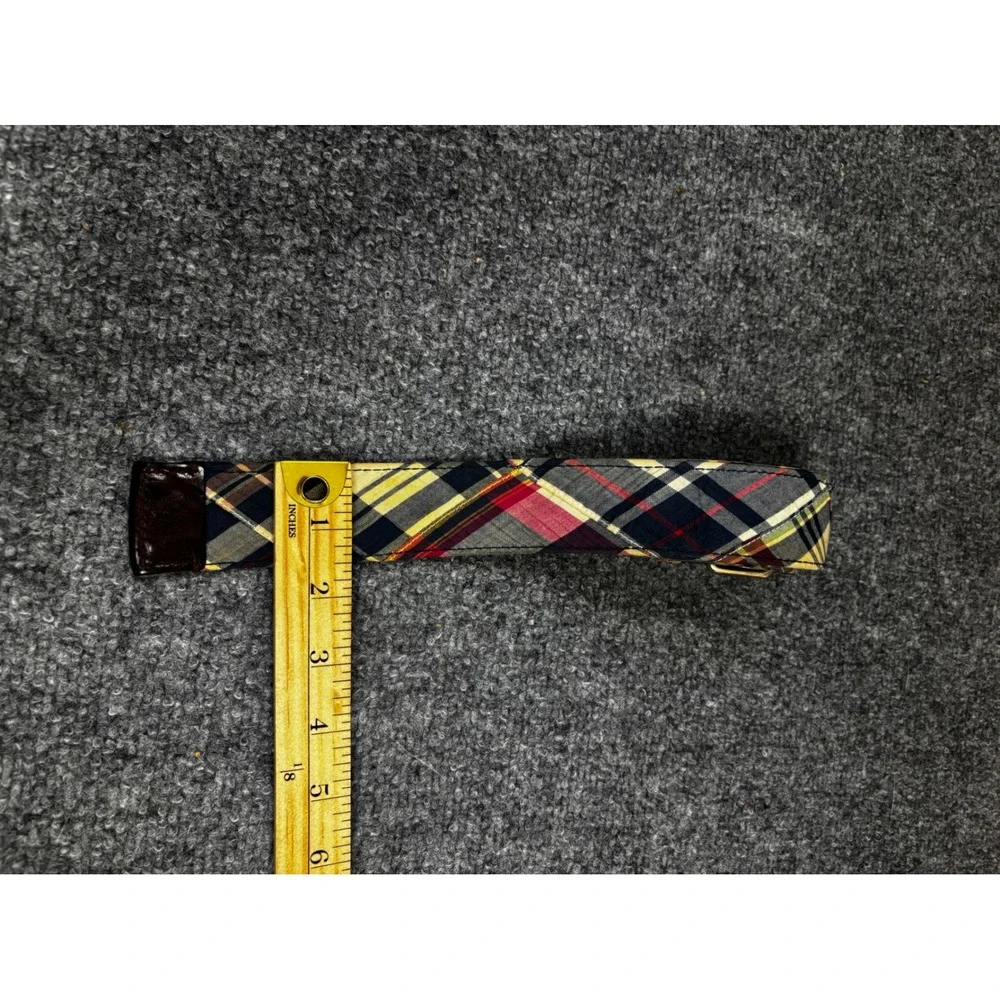 Brooks Brothers Belt Men XL Multi Color 346 Plaid Cotton Leather Brass Buckle